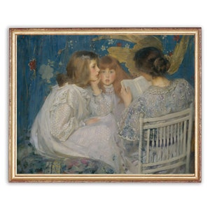 Vintage Woman Reading Painting / Antique Female Portrait Artwork / Classic Girls Children Poster / 19th Century Art Print / PRINTABLE art