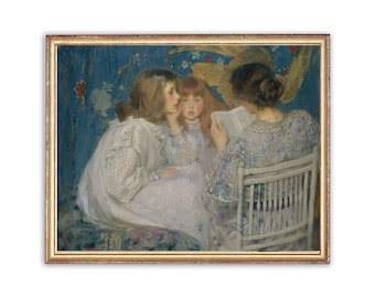 赤い風船を持った少年のヴィンテージ絵画 | アンティークの子供の