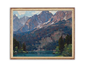 Vintage Mountain Lake Painting | Antique Nature Landscape Artwork | Classic Trees  Poster | 19th Century Art Print | PRINTABLE art