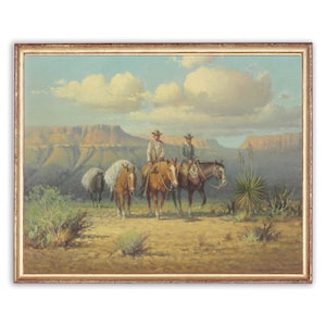 Vintage Western Painting | Vintage Oil Horses Painting | Countryside Landscape Painting | Cowboys Art Print | PRINTABLE art