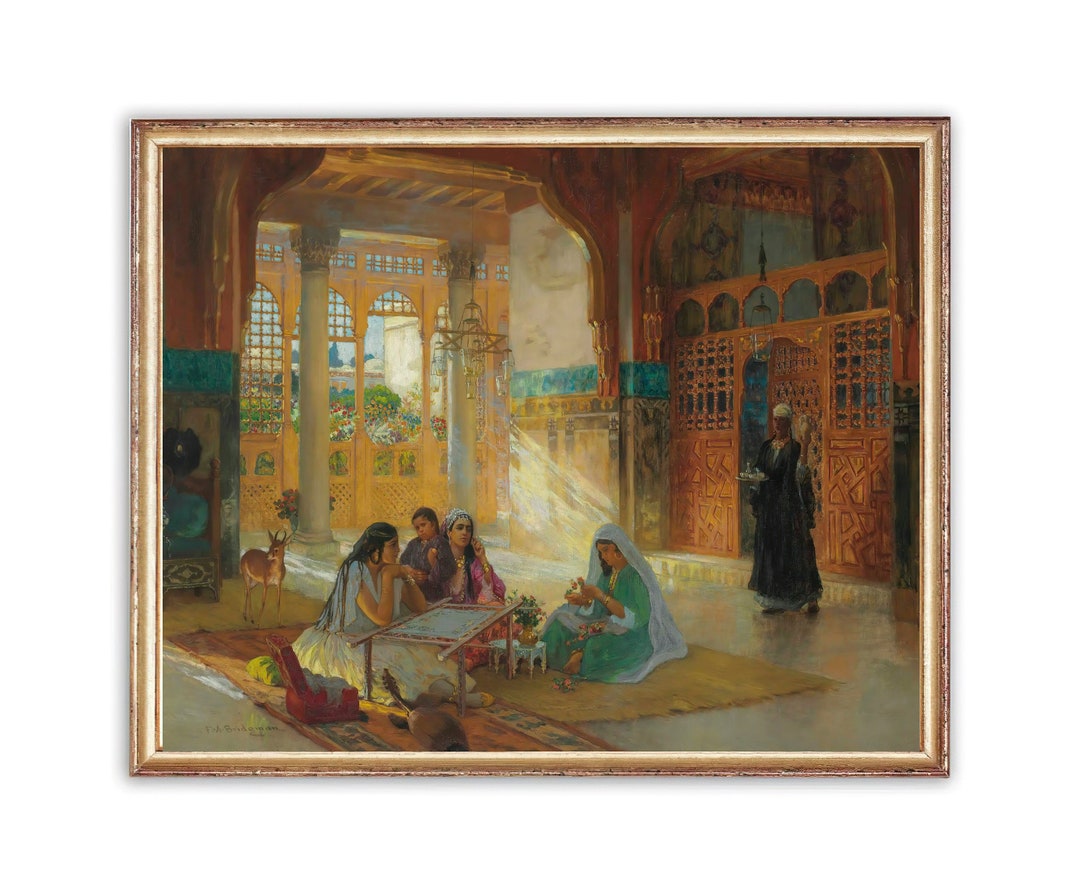 Vintage Muslim Middle Eastern Painting Antique Palace Architecture