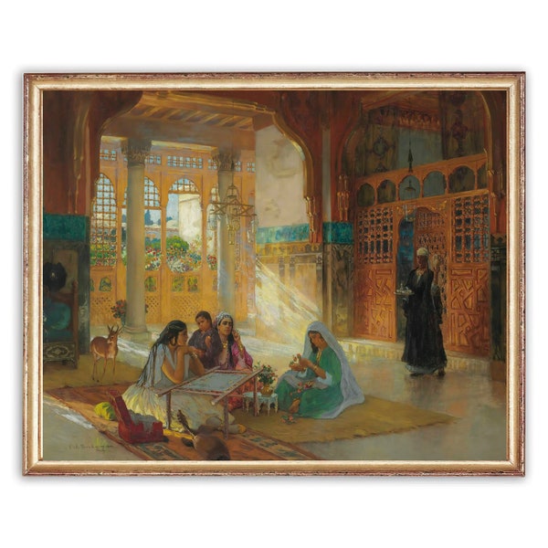 Vintage Muslim Middle Eastern Painting | Antique Palace Architecture Artwork | Classic Women Poster | 19th Century Art Print | PRINTABLE art