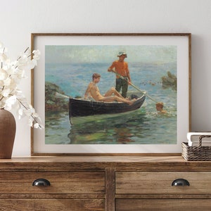 Vintagemålning av män på båt | Oljekonsttryck av havet (utskrivbart) bild 2