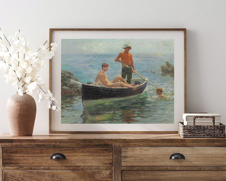 Vintagemålning av män på båt | Oljekonsttryck av havet (utskrivbart) bild 2