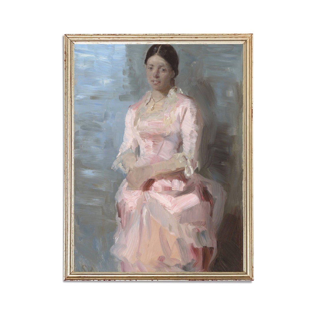 Vintage Woman Portrait Painting | Vintage Oil Girl in Pink Dress ...