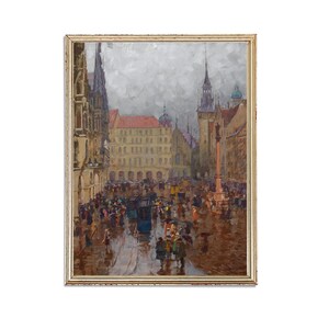 Vintage Cityscape Painting | Vintage Oil Old Town Square Painting | City Street Antique Painting | 19th Century Art Print | PRINTABLE art