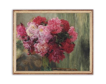 Vintage Pink Peonies Painting | Antique Vase of Flowers Artwork | Classic Still Life Poster | 19th Century Art Print | PRINTABLE art