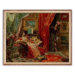 Vintage Frauenportrait | Antike Frau auf Sofa Kunstwerk | Klassisches Home Poster | Kunstdruck 19. Jahrhundert | Druckbare Kunst