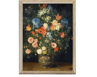 Vintage Flowers in Vase Painting | Antique Still Life Artwork | Classic Plants Art | 19th Century Art Print | PRINTABLE art