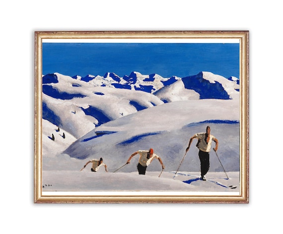 Original Vintage Art Deco Poster Vinter I Osterrike Winter In Austria Alps  Skier For Sale at 1stDibs