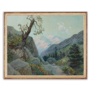 Vintage Mountain Landscape Painting | Antique Trees Rocks Artwork | Classic Nature Hills Poster | 19th Century Art Print | PRINTABLE art