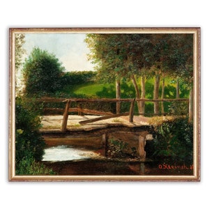 Vintage River Landscape Painting | Antique Bridge Artwork | Classic Nature Trees Landscape Poster | 19th Century Art Print | PRINTABLE art