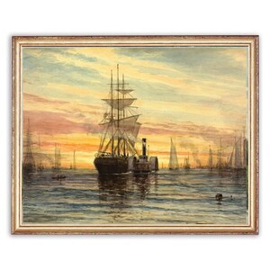 Vintage Ship Marine Painting | Antique Sea Landscape Artwork | Classic Ocean Sunset Poster | 19th Century Art Print | PRINTABLE art