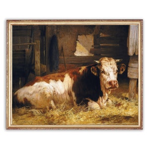 Vintage Animal Portrait Painting | Antique Cow in Barn Artwork | Classic Countryside Poster | 19th Century Art Print | PRINTABLE art
