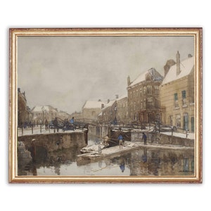 Vintage Cityscape Riverscape Painting | Town River Boats Artwork | Classic Architecture Poster | 19th Century Art Print | PRINTABLE art
