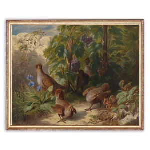 Vintage Quail Painting | Antique Animal Portrait Artwork | Classic Forest Bird Grapes Poster | 19th Century Art Print | PRINTABLE art