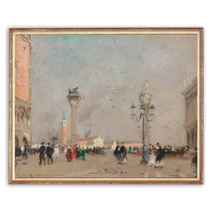 Vintage Italian Street Painting | Antique Old Town Painting | Italian San Marco Painting | 19th Century Art Print | PRINTABLE art