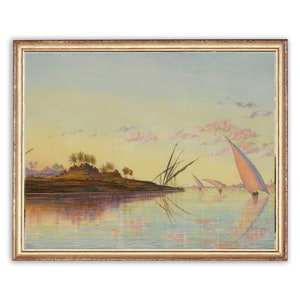 Vintage Ägypten Nil Gemälde | Antike Marine Kunstwerk | Poster mit afrikanischer Landschaft | 19tes Jahrhundert Kunstdruck | DRUCKBARE Art