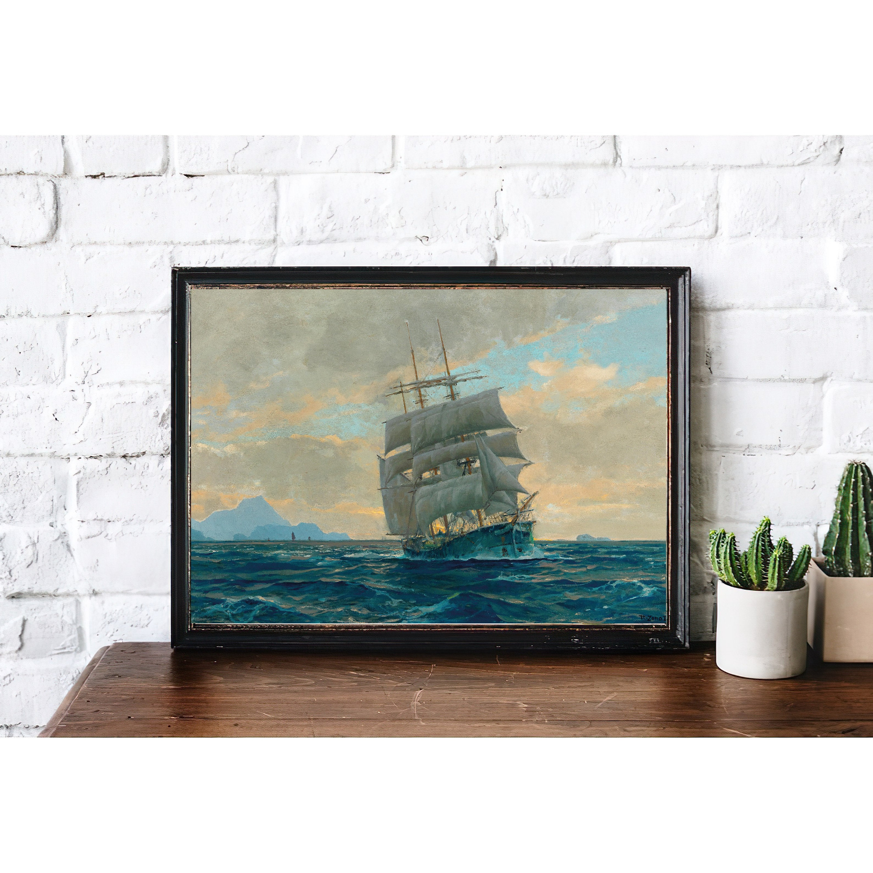 Vintage Ship Painting | Antique Ship Seascape Painting | Ocean Marine ...