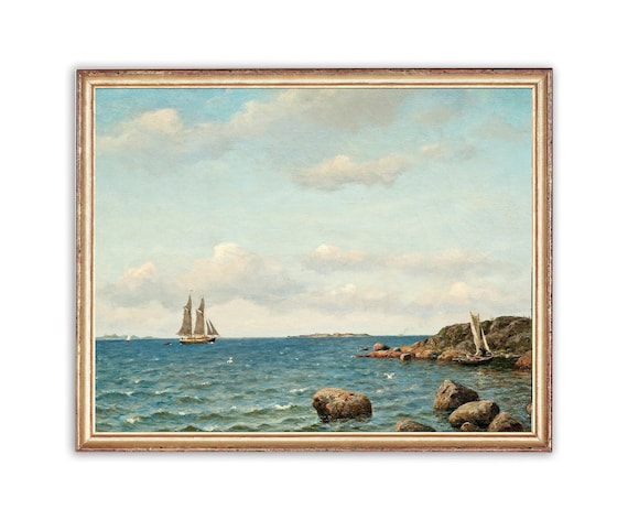 Vintage Ocean Landscape Painting | Antique Seascape Artwork | Classic Ship Nautical Poster | 19th Century Art Print | PRINTABLE art