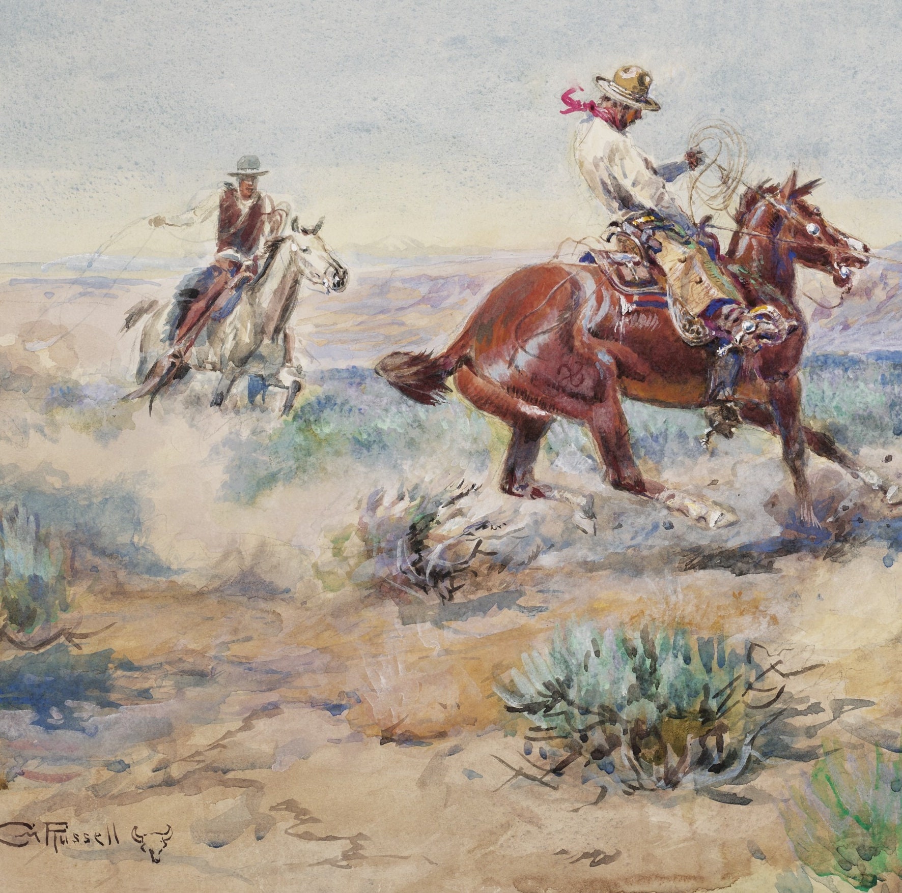 ヴィンテージ西部劇のカウボーイの絵画 | アンティークの馬乗り