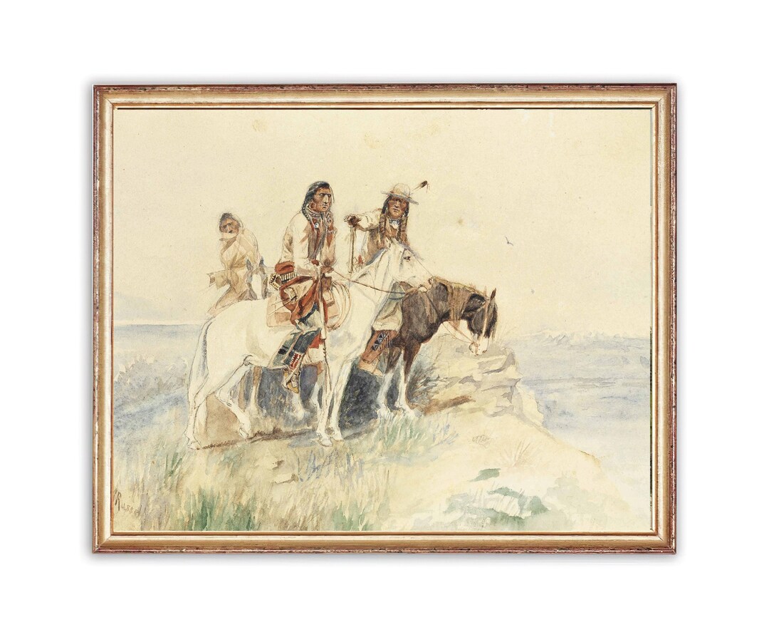 Vintage Western Painting | Oil Horse Riders Painting | Old West Native ...