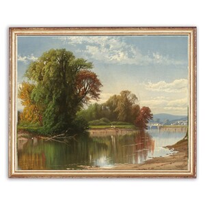 Vintage River Painting | Antique Bridge Nature Artwork | Classic Trees Landscape Poster | 19th Century Art Print | PRINTABLE art