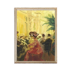 Vintage femme en robe rouge peinture | Oeuvre d'art antique de portrait de femme | Affiche classique de natures mortes | Impression d'art du XIXe siècle | Art imprimable
