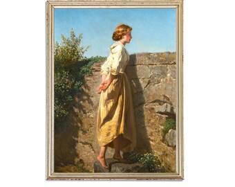 Vintage Female Portrait Painting | Woman Wall Artwork | Classic Old House Countryside Poster | 19th Century Art Print | PRINTABLE art