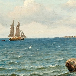 Vintage havslandskapsmålning | Antik marinkonstverk | Klassisk fartygsnautisk affisch | Konsttryck från 1800-talet | Utskrivbar konst bild 4