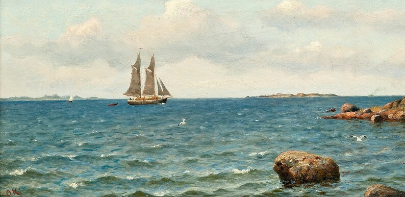 Vintage havslandskapsmålning | Antik marinkonstverk | Klassisk fartygsnautisk affisch | Konsttryck från 1800-talet | Utskrivbar konst bild 4