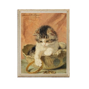 Vintage Kitten Painting | Vintage Oil Cute Cat Painting | Kitchen Home Decor Painting | Nursery Wall Art Print | PRINTABLE art
