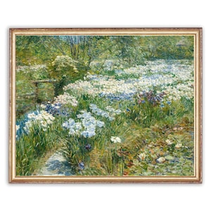 Vintage Meadow Nature Painting | Antique White Blue Flowers Artwork | Classic Landscape Poster | 19th Century Art Print | PRINTABLE art