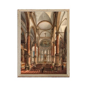 Vintage Church Interior Painting | Religion Christian Painting | Antique Architecture Painting | 19th Century Art Print | PRINTABLE art
