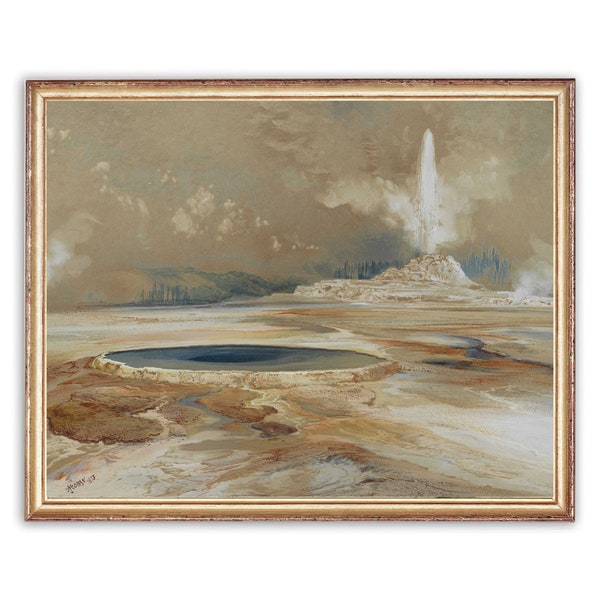 Vintage Volcano Landscape Painting | Vintage Oil Geyser Painting | Volcanic Painting | 19th Century Art Print | PRINTABLE art