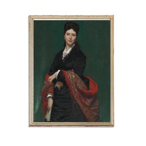 Vintage Woman in Black Dress Painting | Female Portrait Artwork | Girl with Red Scarf Poster | 19th Century Art Print | PRINTABLE art