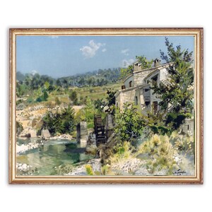 Vintage Riverscape Painting | Antique Old House Nature Artwork | Classic Landscape Poster | 19th Century Art Print | PRINTABLE art