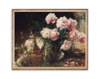 peinture de vase vintage | peinture de nature morte à l’huile vintage | Vase de Fleurs Peinture | Fleurs sur table Art Print | Art IMPRIMABLE