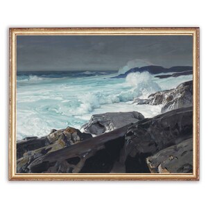 Vintage Ocean Rocks Painting | Antique Sea Waves Artwork | Classic Marine Seascape Poster | 19th Century Art Print | PRINTABLE art