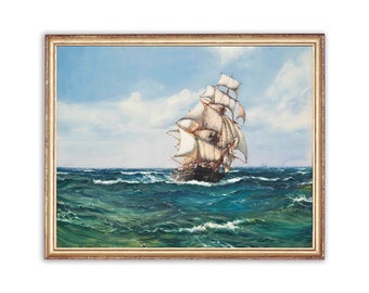 Vintage Clipper Ship Painting, Nautical Art Print (Digital Download)