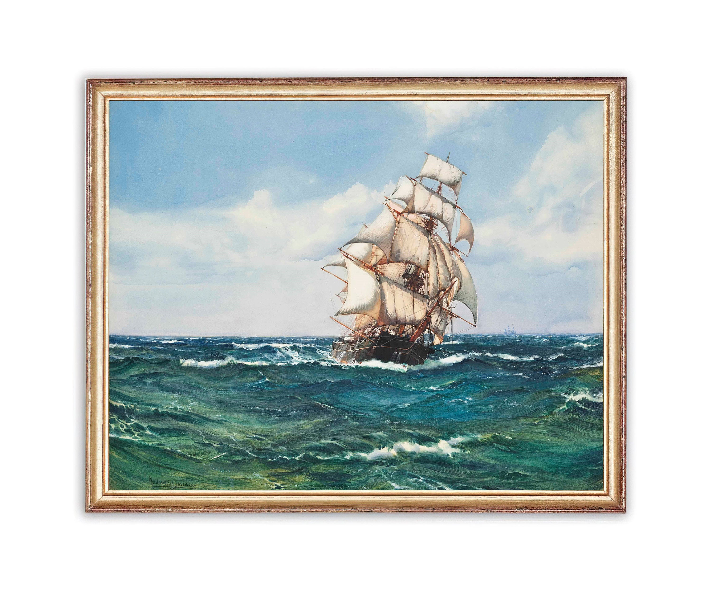 ヴィンテージ クリッパー船の絵画、航海アートプリント（デジタル