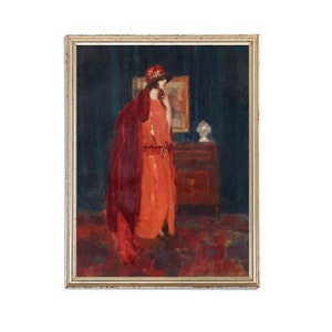 Vintage Girl Portrait Painting | Vintage Woman Portrait Landscape | Woman with Red Hat Painting | 19th Century Art Print | PRINTABLE art