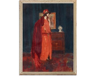 vintage femme au chapeau rouge | Impression d'art du XIXe siècle (téléchargement numérique)