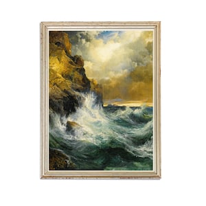 Vintage Ocean Waves Painting | Antique Marine Landscape Artwork | Classic Rocky Shore Poster | 19th Century Art Print | PRINTABLE art