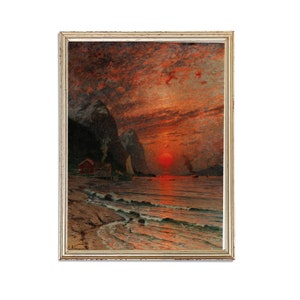 Vintage Ocean Painting | Oil Seascape Marine Painting | Beach Shore Sunset Landscape Painting | 19th Century Art Print | PRINTABLE art