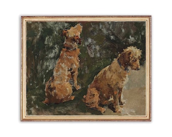 Vintage Terriers Painting | Vintage Oil Dog Painting | Classic Pets Painting | Two Terrier Dogs Print | PRINTABLE art