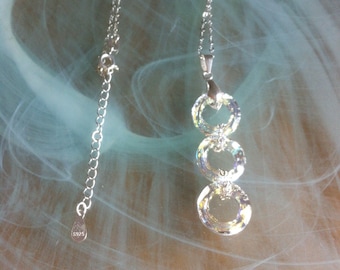 Pendentif de cristal clair Aurora Borealis de Swarovski entièrement montés sur Argent Sterling 925, chaîne avec extension, bélière,