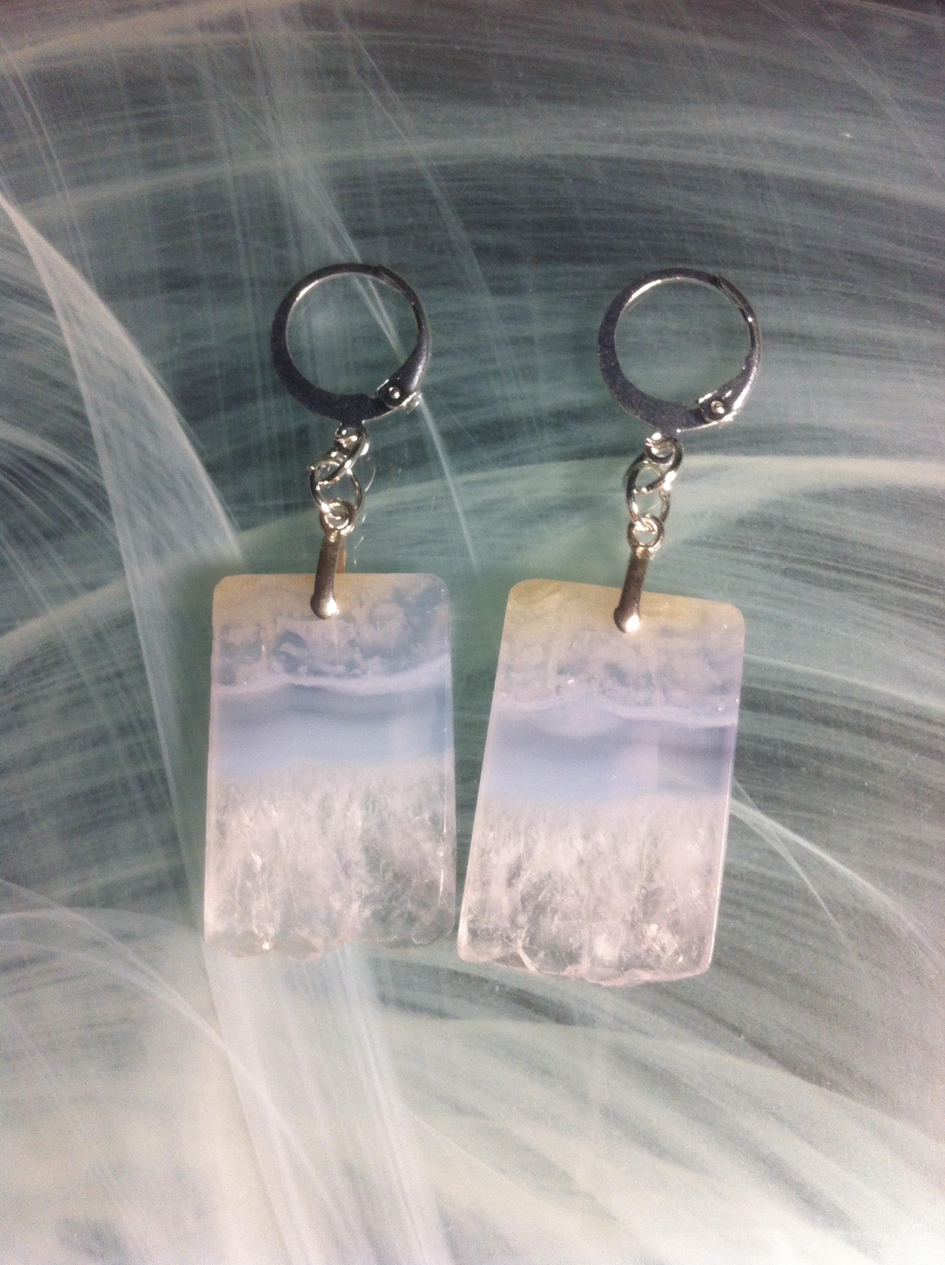 Boucles D'oreilles Le Bijou Français - Agate Bleue Sur Argent - Dormeuses - Neuves Avec étiquettes