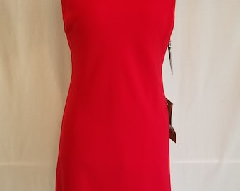 red sleeveless A-line dress