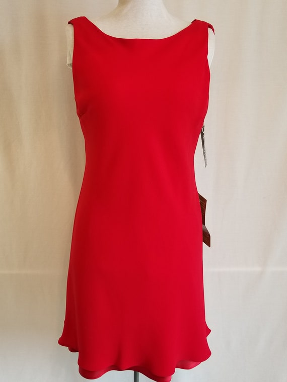 red sleeveless A-line dress